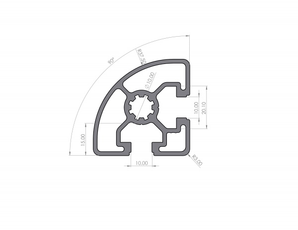 Aluminium profile 45x45 groove 10 light B-type R45-90°